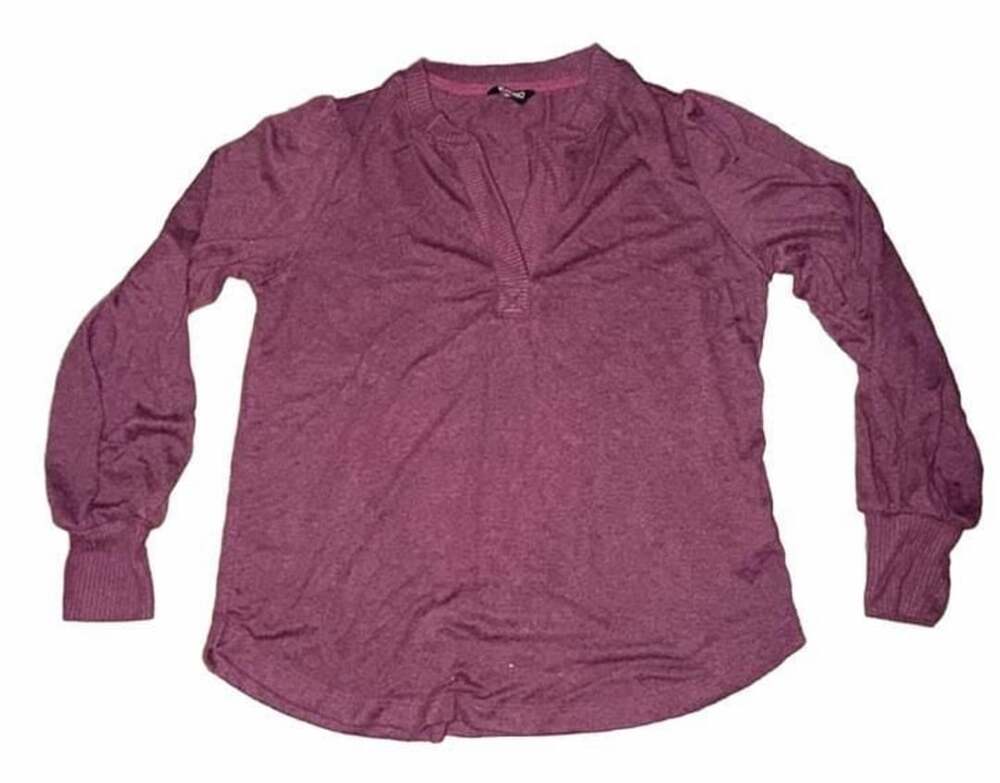 Buffalo David Bitton Long Sleeve Cozy V-Neck Top Burgundy